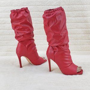 Vic Red Square toe Scrunch Slouch Mid Calf Pull on Boots